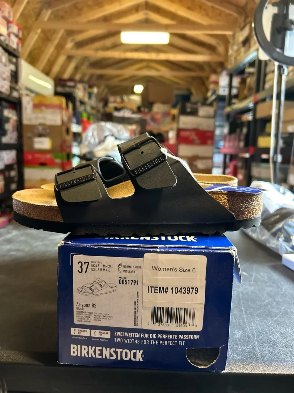 Birkenstock Black Two-Strap Sandals with Cork Footbed